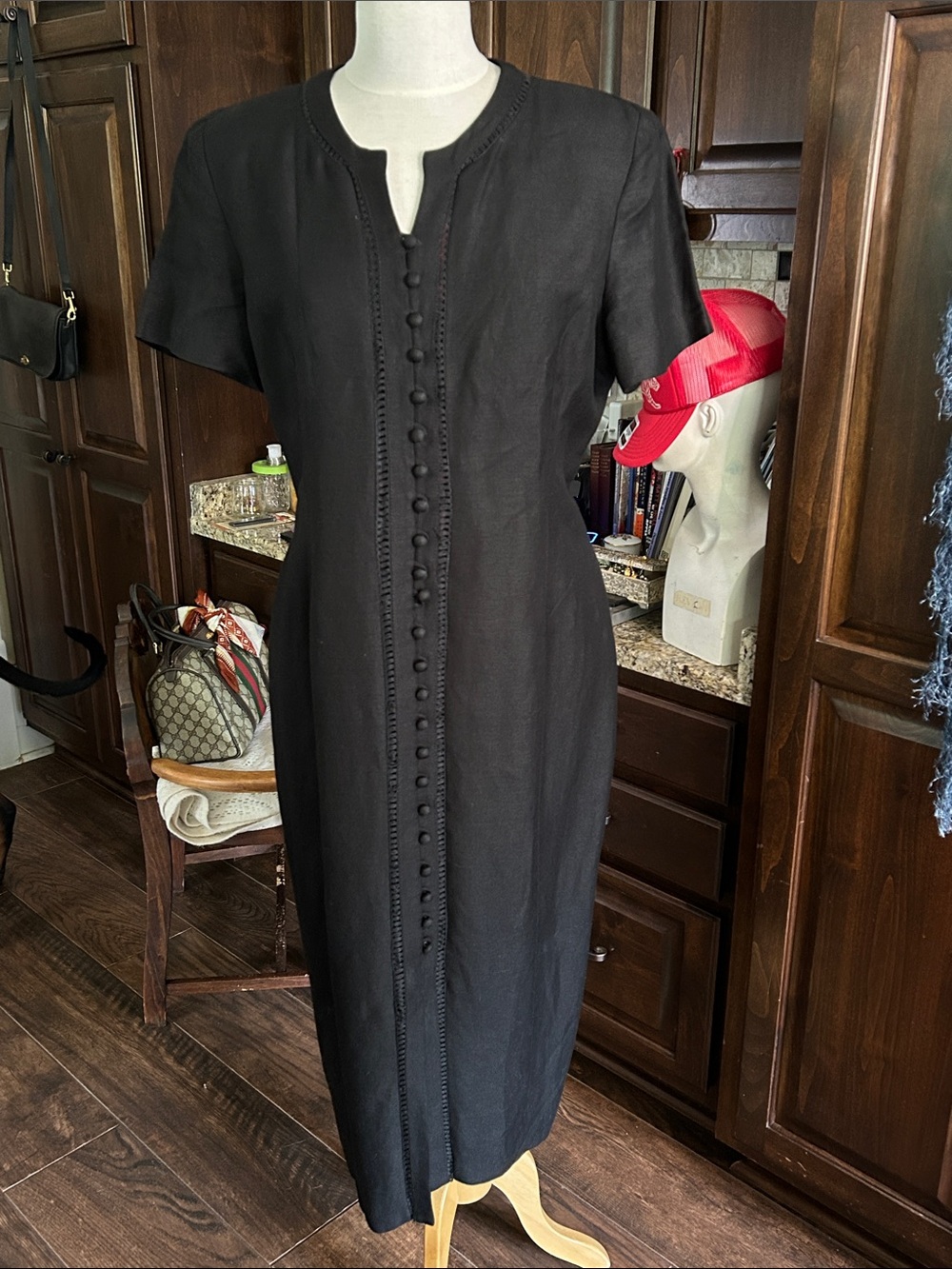 1980’s Depeche Mode Sz 16 Linen Blend Button-Front Sheath Dress